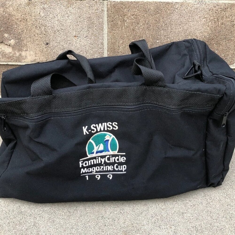 Vintage K-SWISS Family Circle Magazine Cup 199 Duffle Weekender Bag Black Retro​